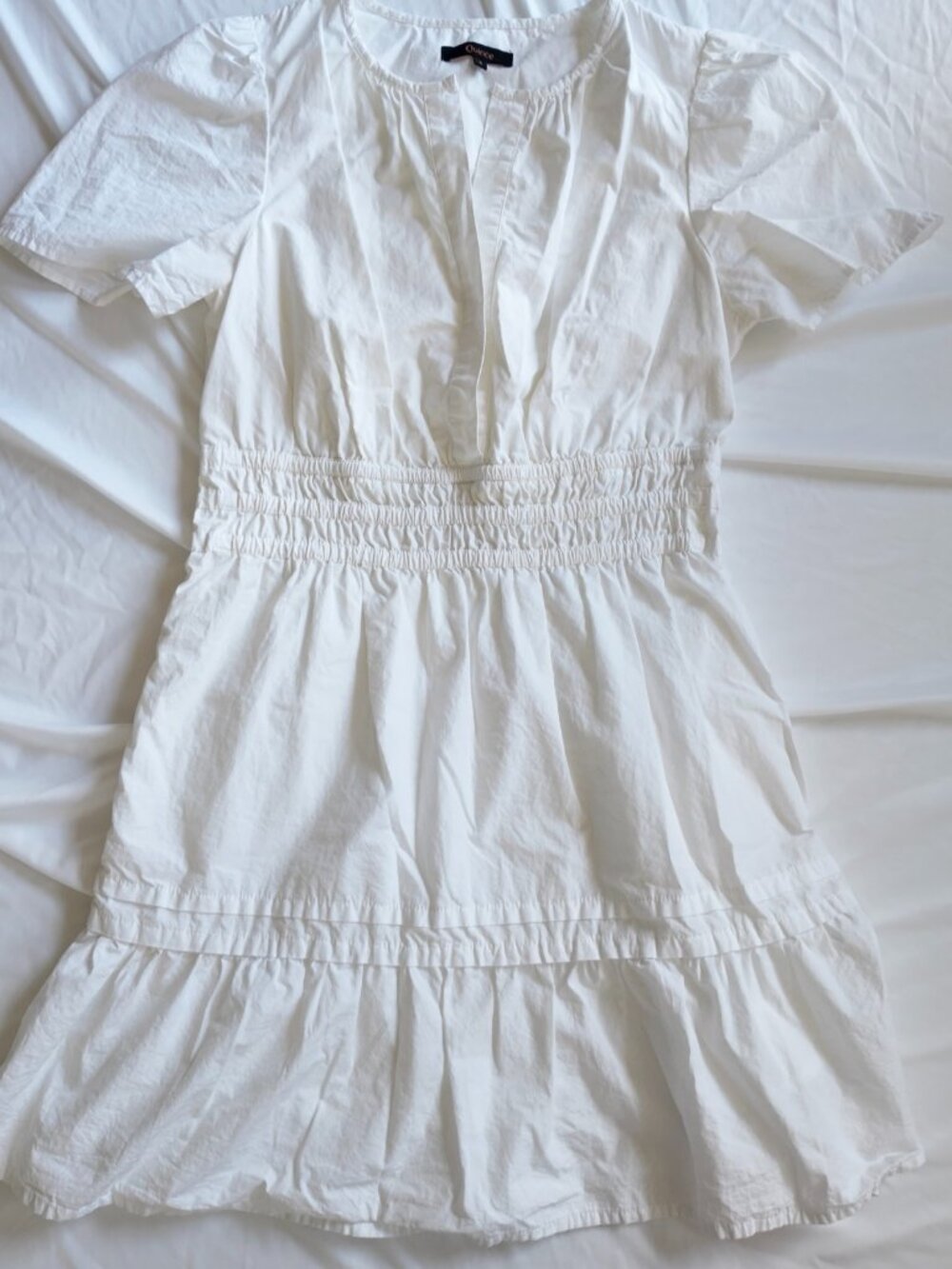 Quince Mini Dress Smocked Waist Poplin 100% Cotton White Size S